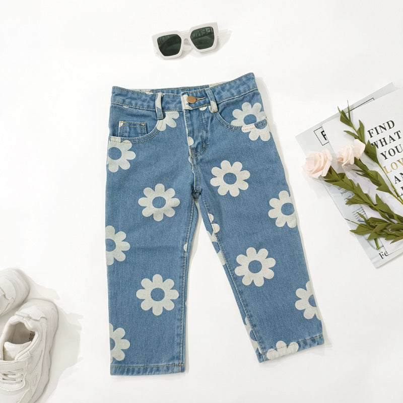Girls Flower Denim Jeans