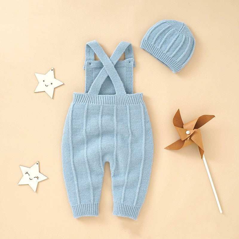 Baby's Sweater Full Moon Bodysuit With Suspender And Hat Suit