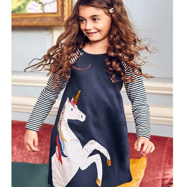Toddler Girl Unicorn Long Sleeve Dress