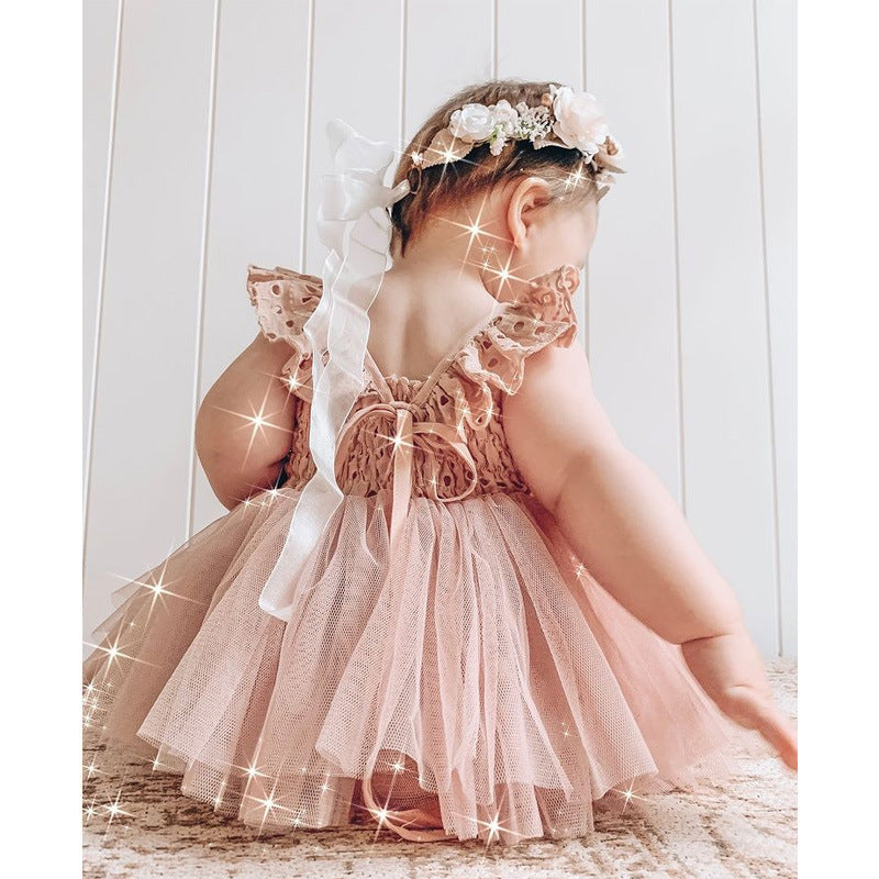Lace Straps Tulle Patchwork Skirt Girls Dress