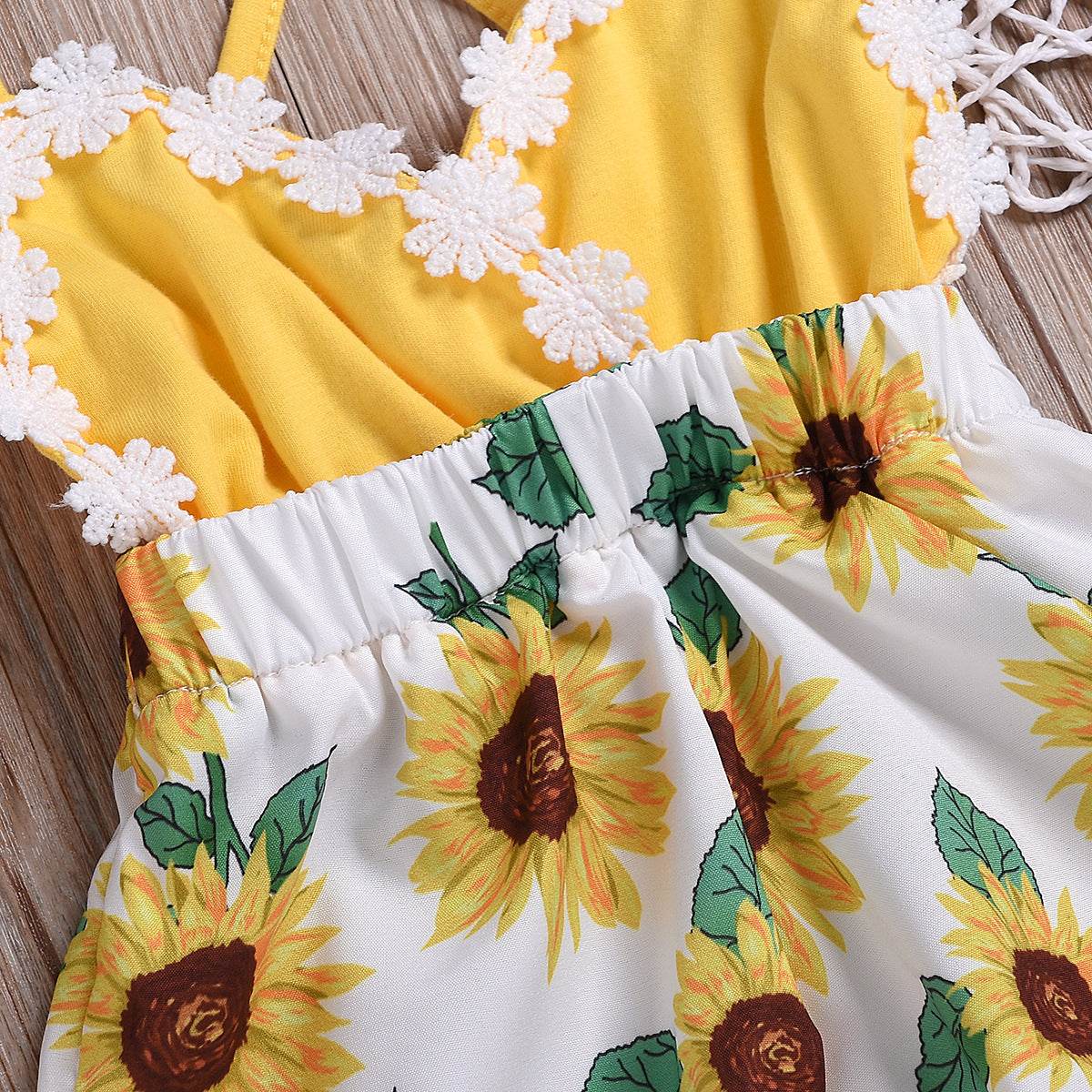 Baby Girls Sunflower Sling Lace Jumpsuit
