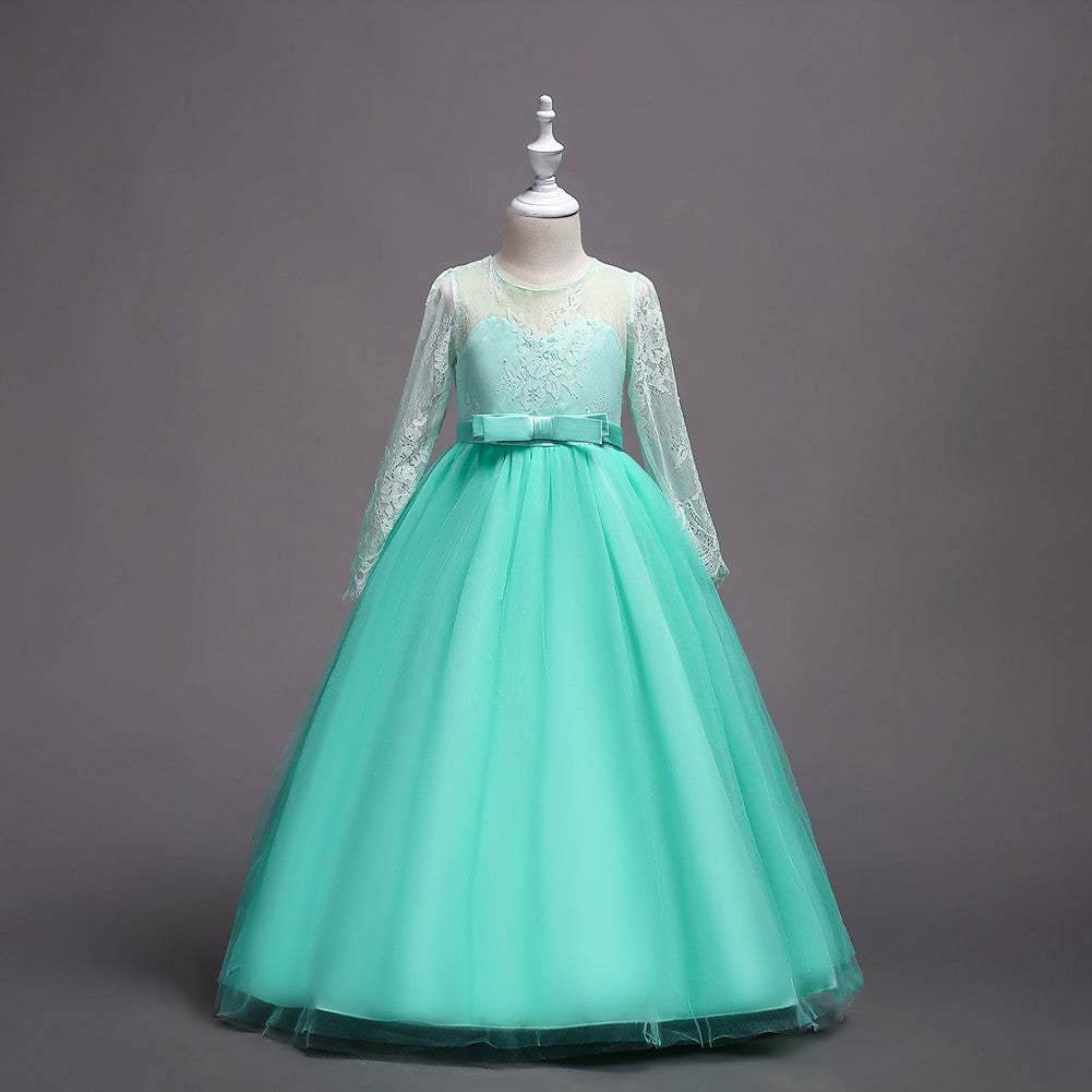 Knit Sleeve Flower Girl Pageant Dress - Elegant Kids Long Dress