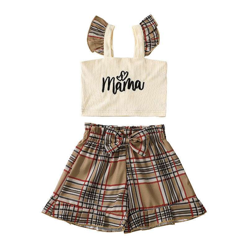 Camisole Plaid Shorts Summer Two Piece Set