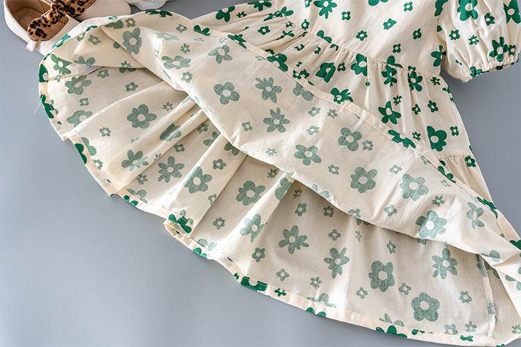 Baby Girl Casual Green Flower Western Style Pretty Dress