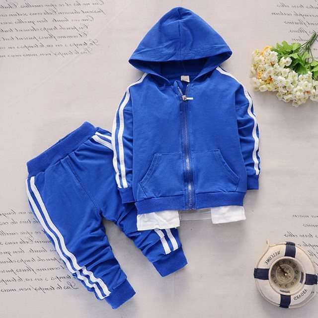 Kids Solid Color White Stripe Sports Suit Set - Stylish Comfort