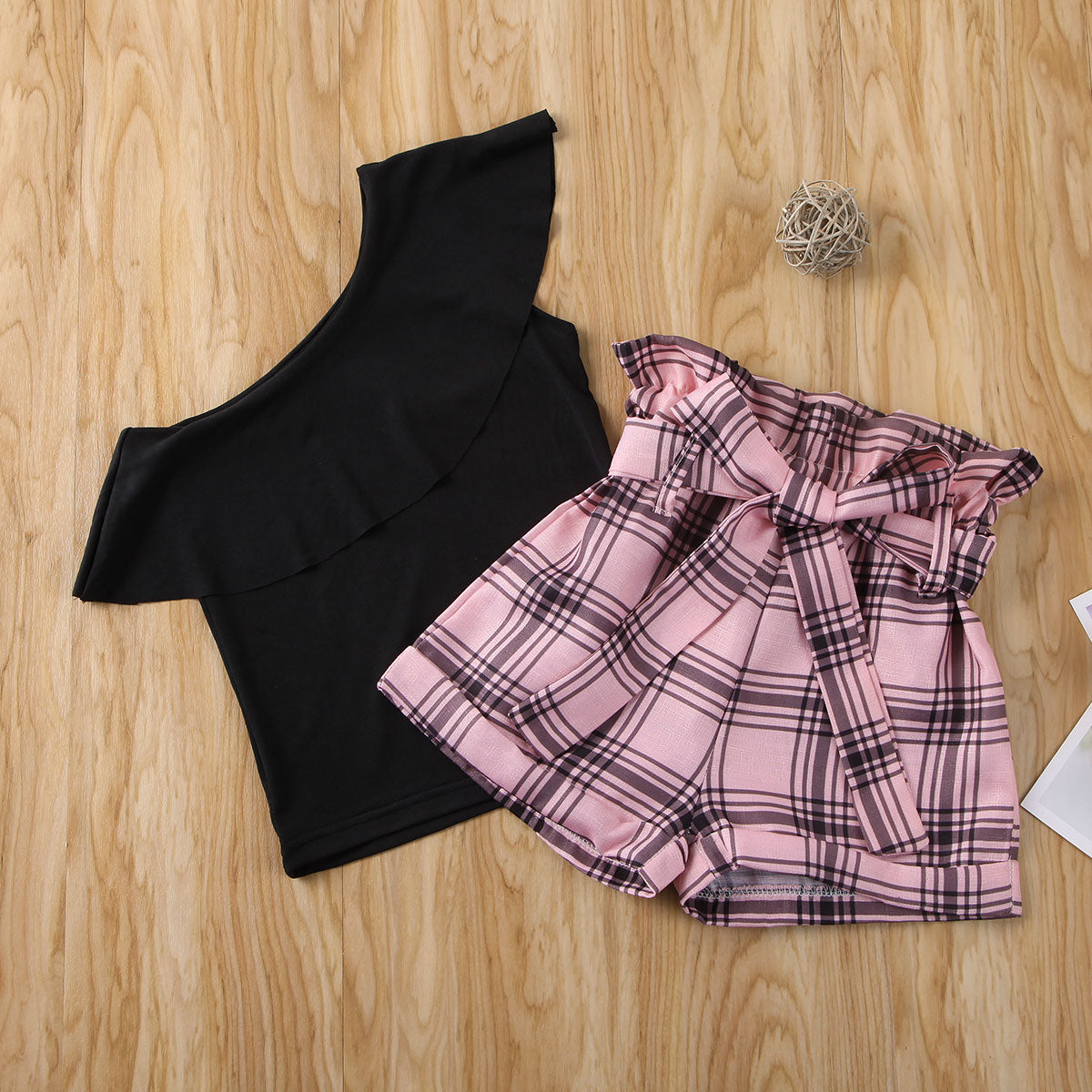 Girls' One Shoulder Ruffled Top with Shorts Set