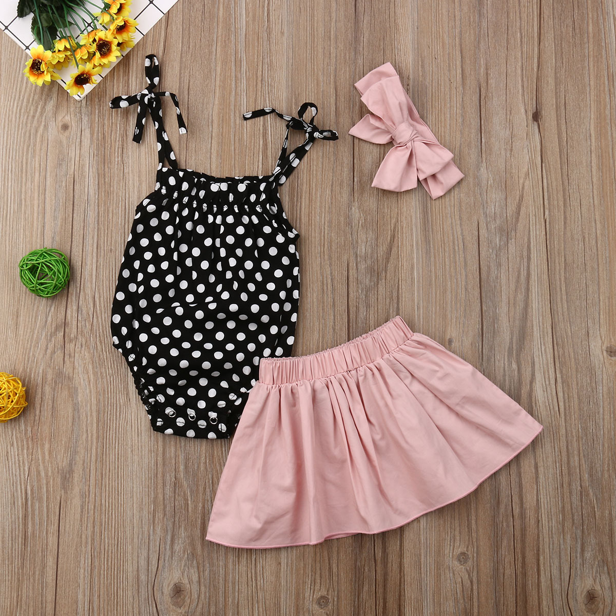 Baby Girls Polka Dot Strap Shirt with Skirt Clothing Set