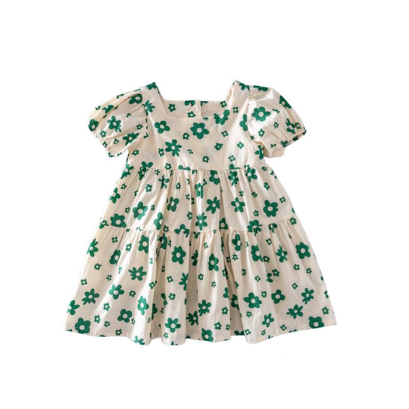 Baby Girl Casual Green Flower Western Style Pretty Dress