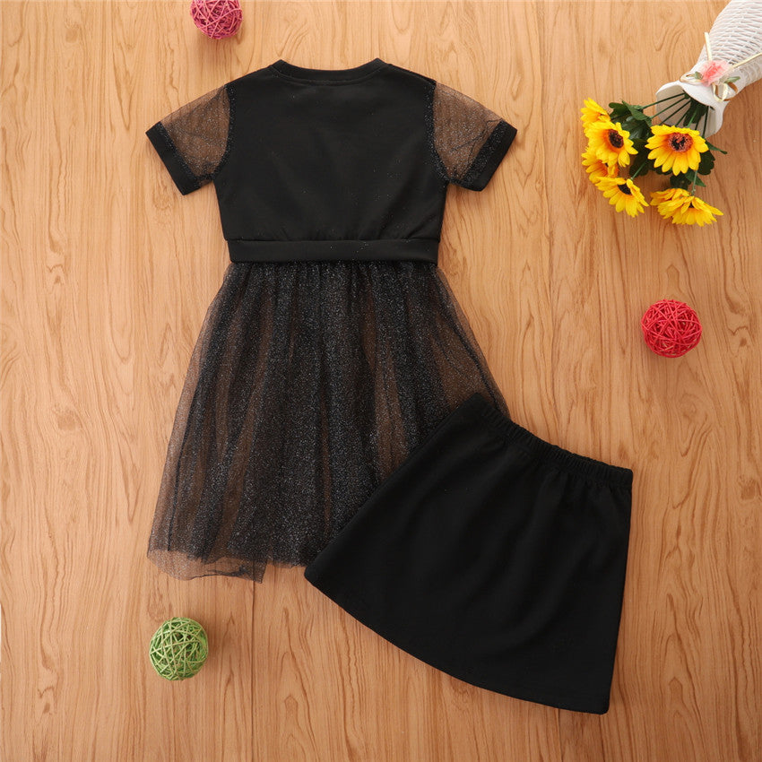 Girls' Black Love Knitted Dress with skirt
