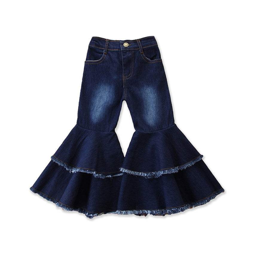 Girls Dark Wide-leg Flared Jeans