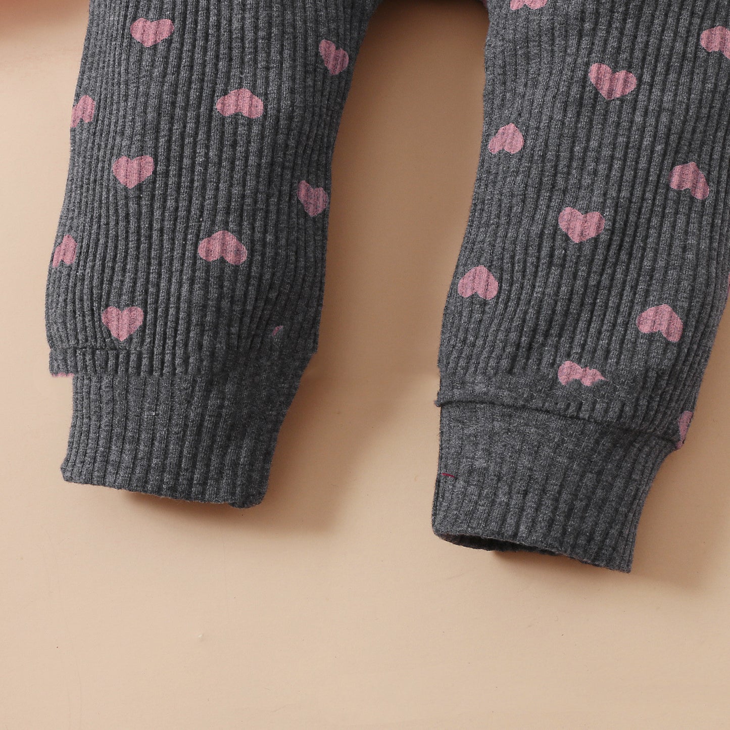 Sunken Stripe Ruffle Shoulder Top And Printed Heart Leggings