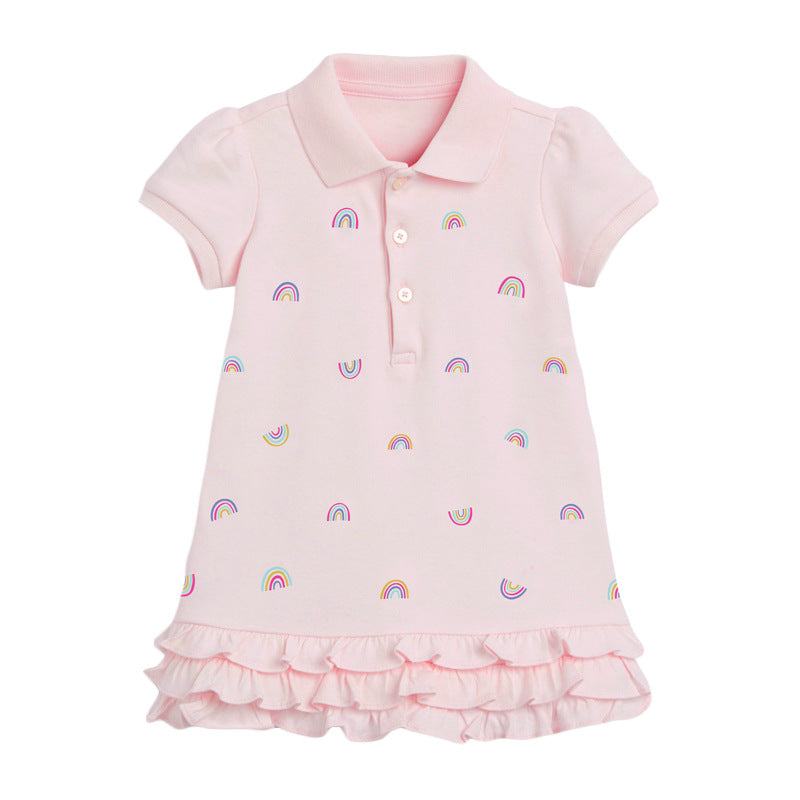 Summer Rainbow Solid Color Ruffle Bottom Girls Dress