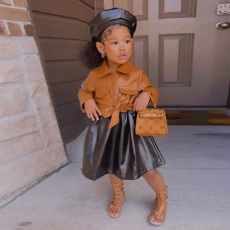 Toddler Girls Leather Long sleeve Dress - Stylish Spring Fashion