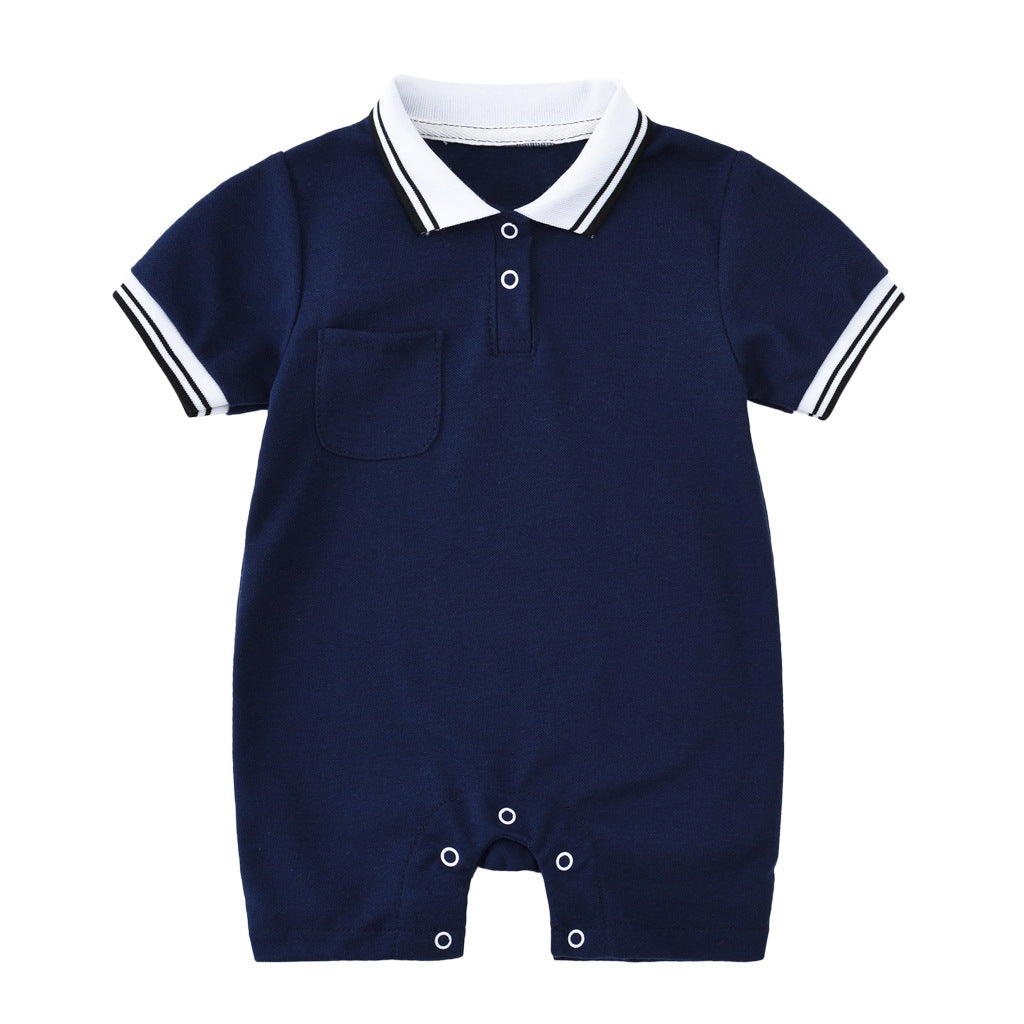 Boys And Girls Preppy Fashion Lapel Romper