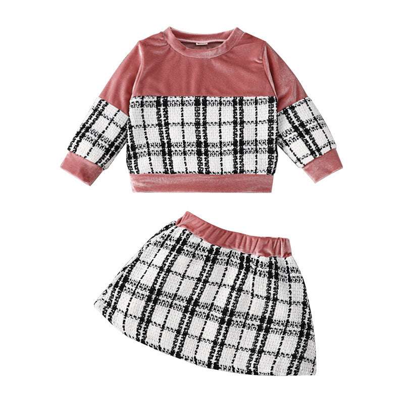 Plaid Print Baby Girl Suit Skirt Set
