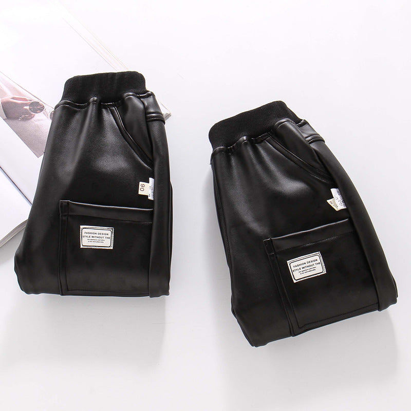 Boys and Girls Autumn And Winter Leather Pants