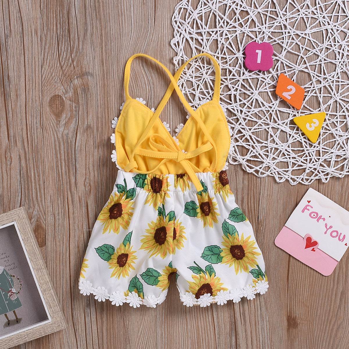 Baby Girls Sunflower Sling Lace Jumpsuit