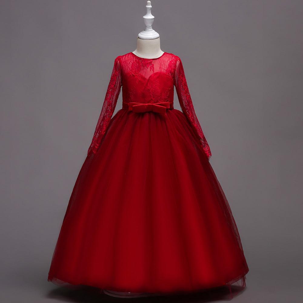 Knit Sleeve Flower Girl Pageant Dress - Elegant Kids Long Dress
