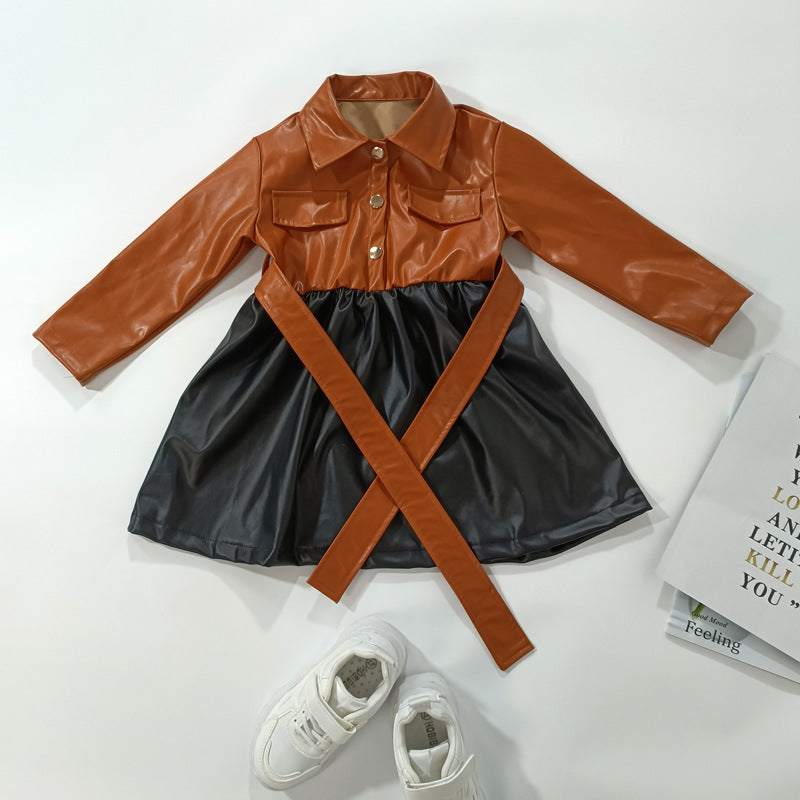 Toddler Girls Leather Long sleeve Dress - Stylish Spring Fashion