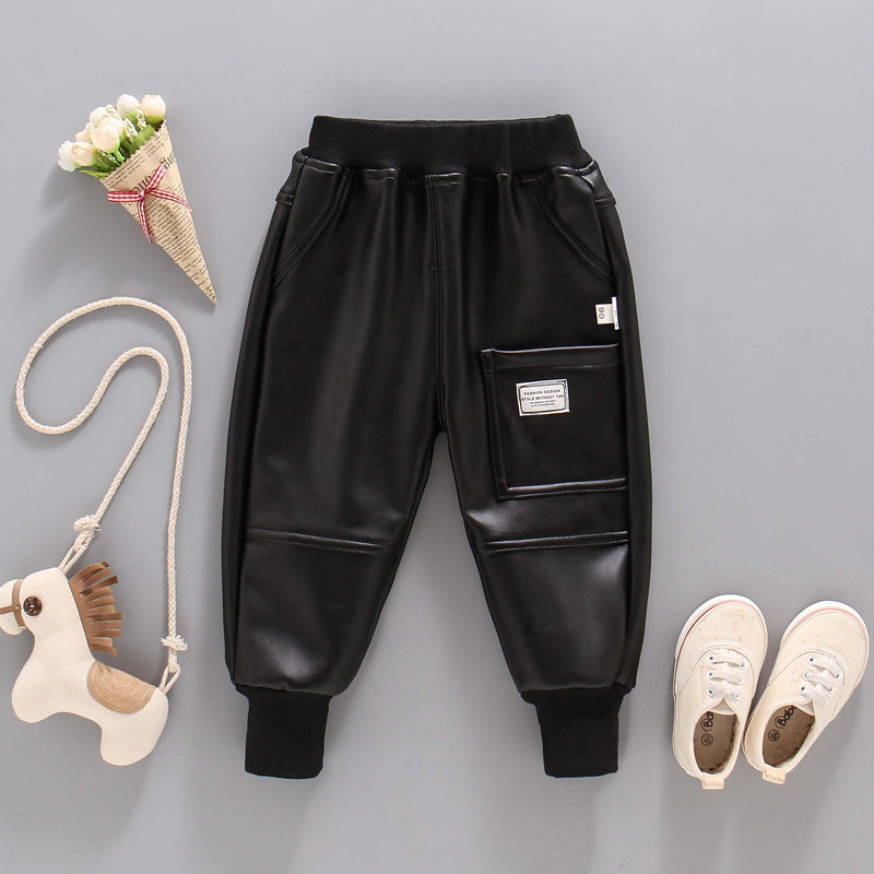 Boys and Girls Autumn And Winter Leather Pants
