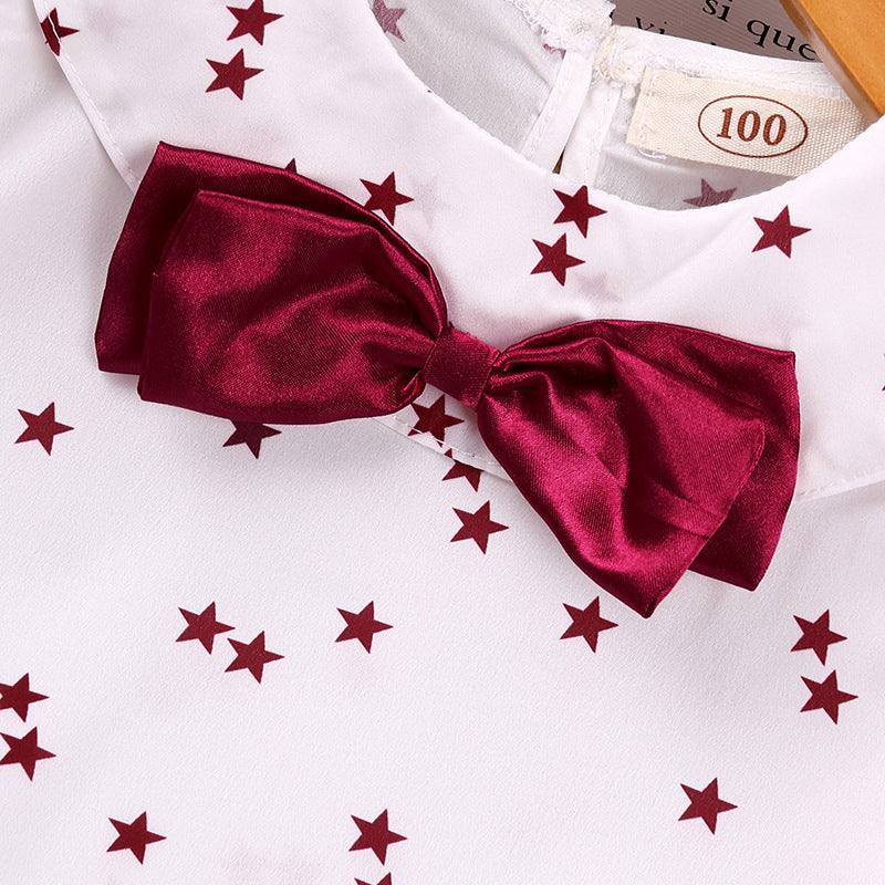 Autumn And Winter Girls Long Sleeve Star Bow top with Skirt