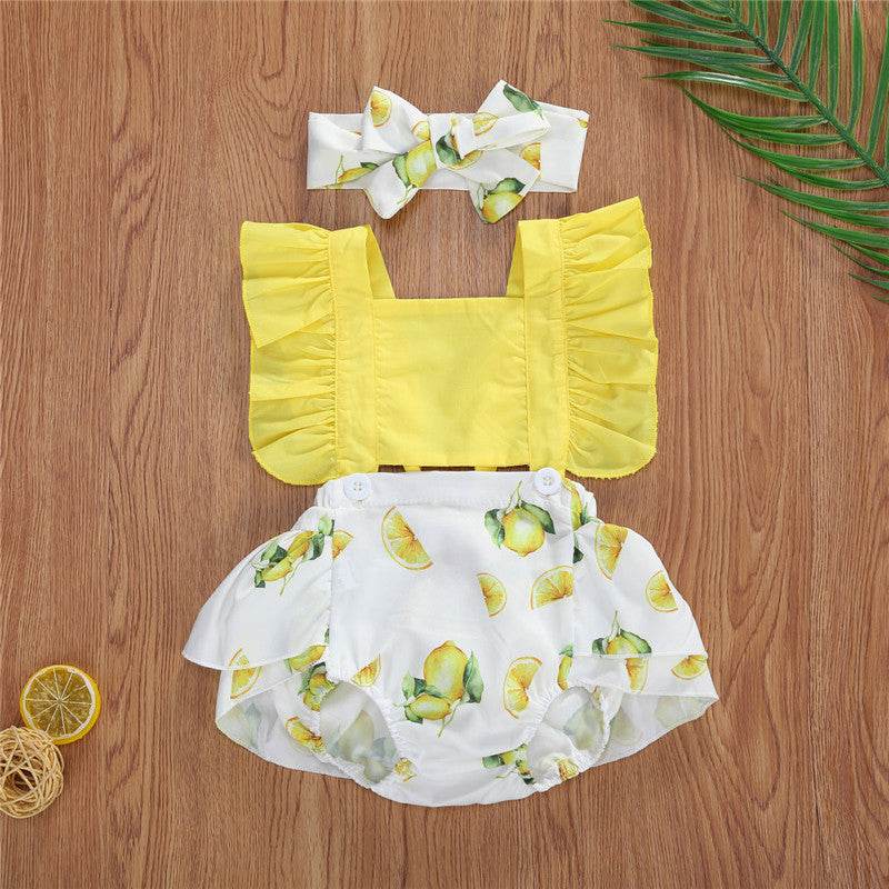 Summer Lemon Print Sleeveless Romper Dress