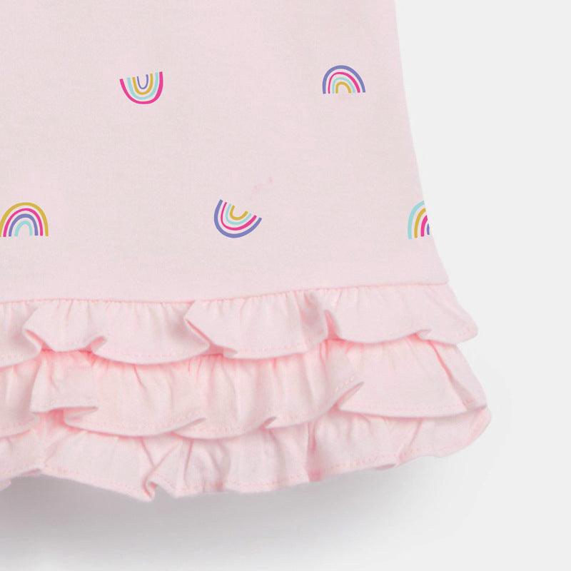 Summer Rainbow Solid Color Ruffle Bottom Girls Dress