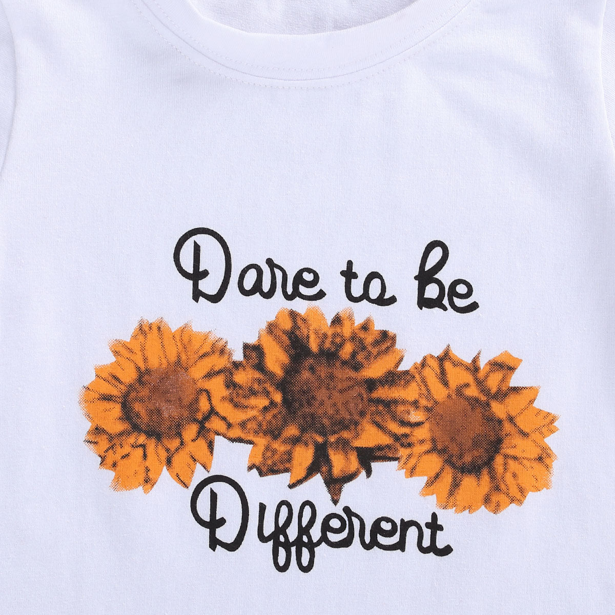 Girls Short Sleeve Dare To Be Different T-Shirt Denim Torch Sunflower Print Pants Set