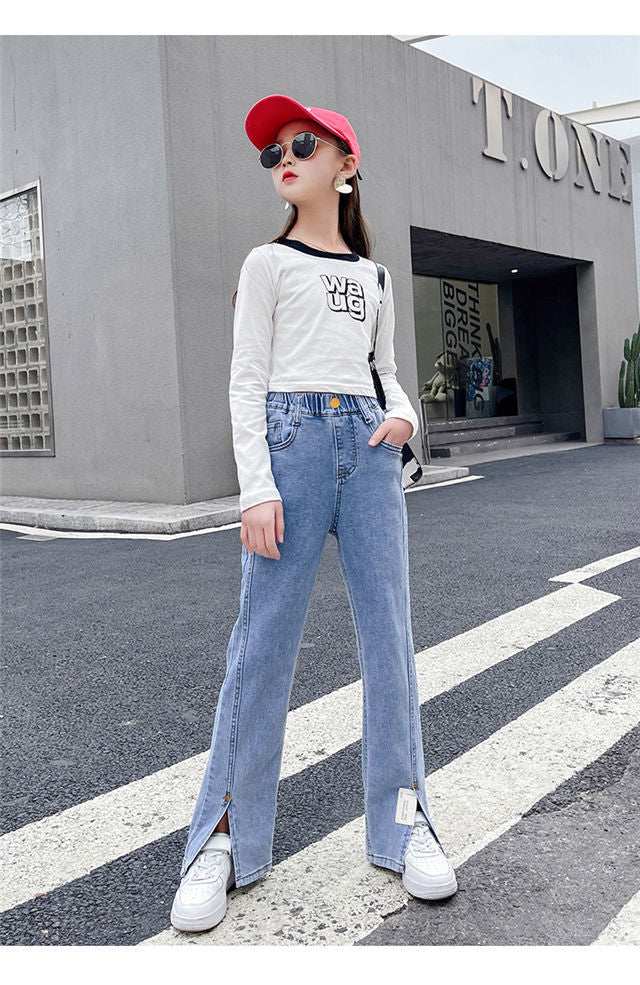 Girls Split Flared Skinny Stretch Trousers