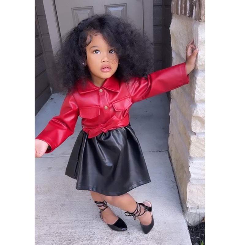 Toddler Girls Leather Long sleeve Dress - Stylish Spring Fashion