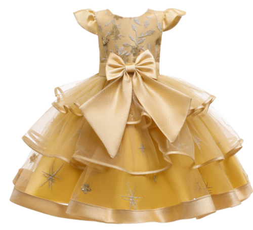 Girls Sequin Embroidered Solid Color Wedding Princess Dresses