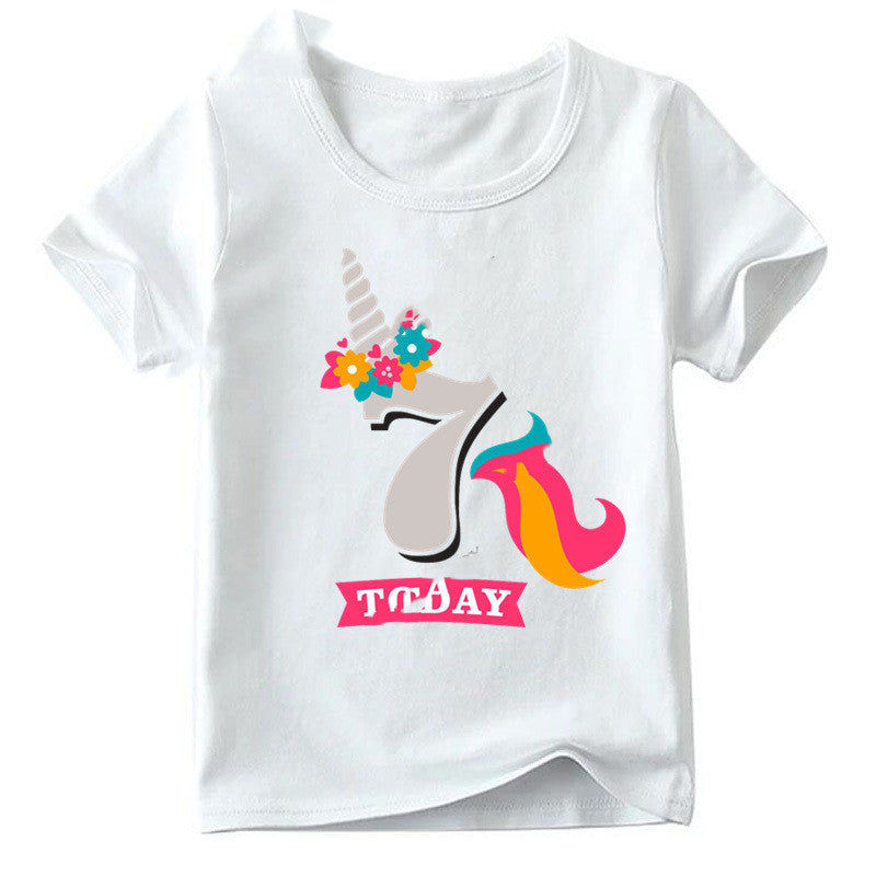 Children's Age 1-9 Birthday Printed Round Neck Short-sleeved Shirt