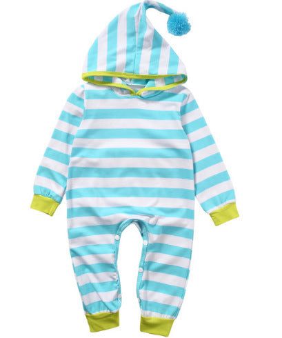 Baby Striped Long Sleeve With Hood Onesie