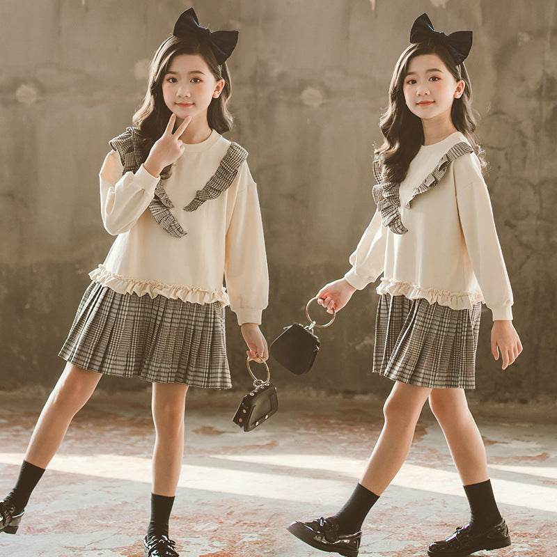 Big Kids Korean Style With Plaid Pleated Dress
