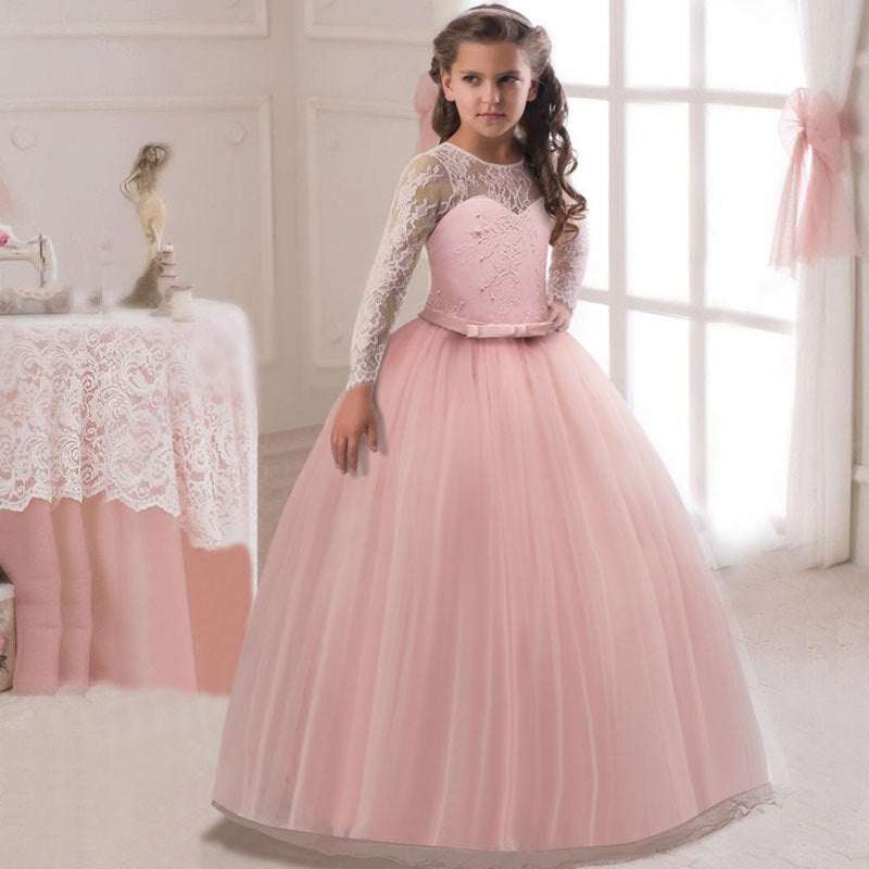 Knit Sleeve Flower Girl Pageant Dress - Elegant Kids Long Dress