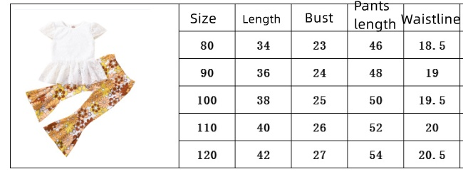 Girls Short-sleeved Top Bell-bottom Pants Two-piece Set