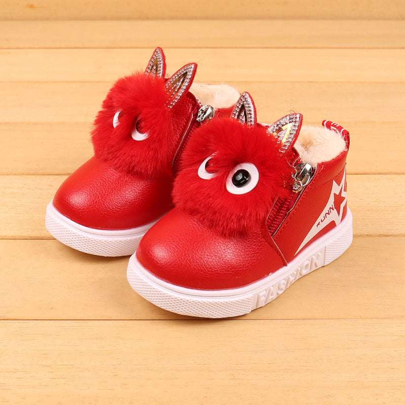 Girls Cartoon Face Thick Snow Boots