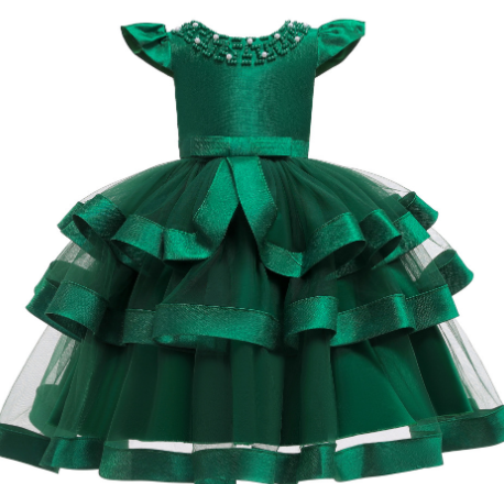 Girls Sequin Embroidered Solid Color Wedding Princess Dresses