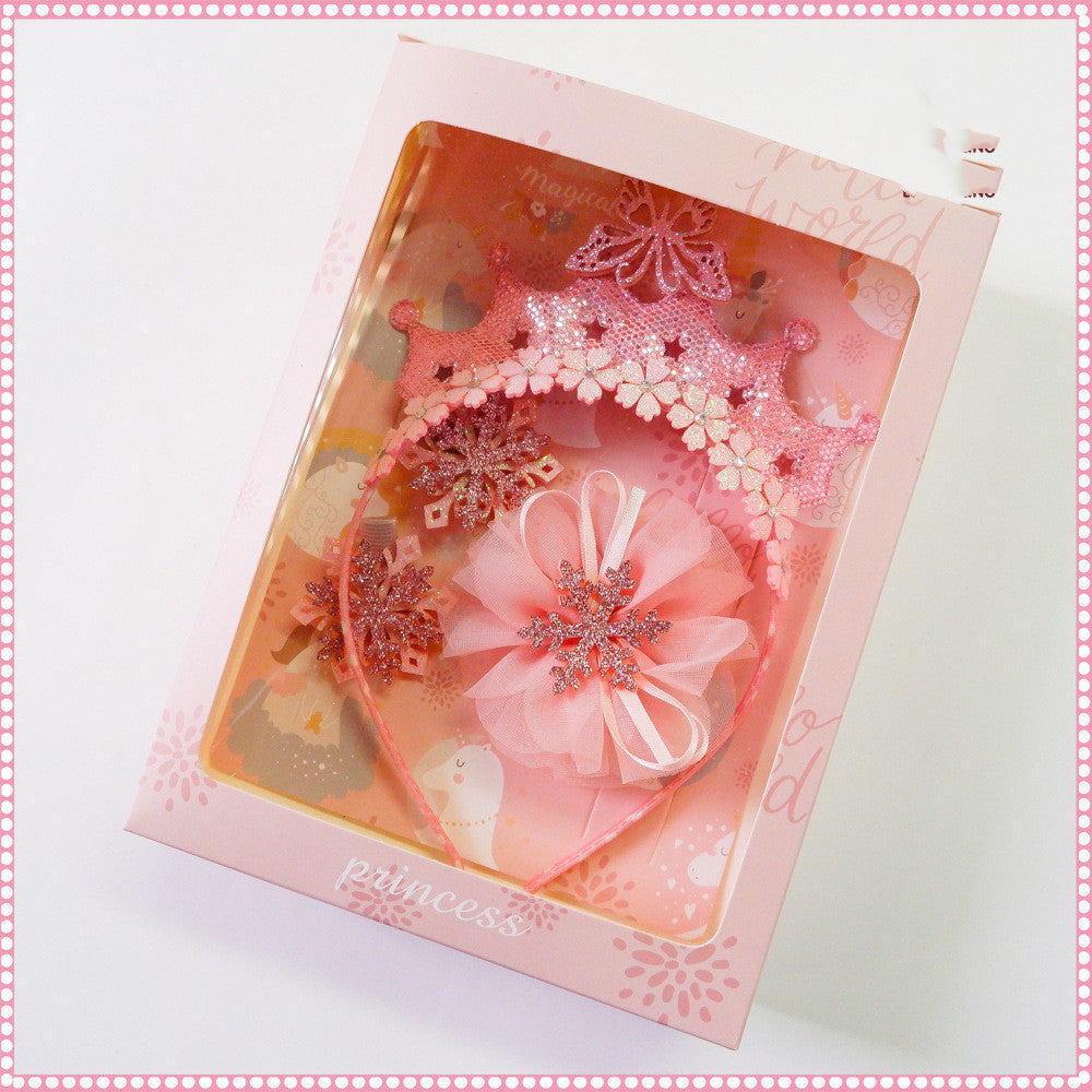 Fairytale style Little Princess hair band and hairpin set in pink packaging.