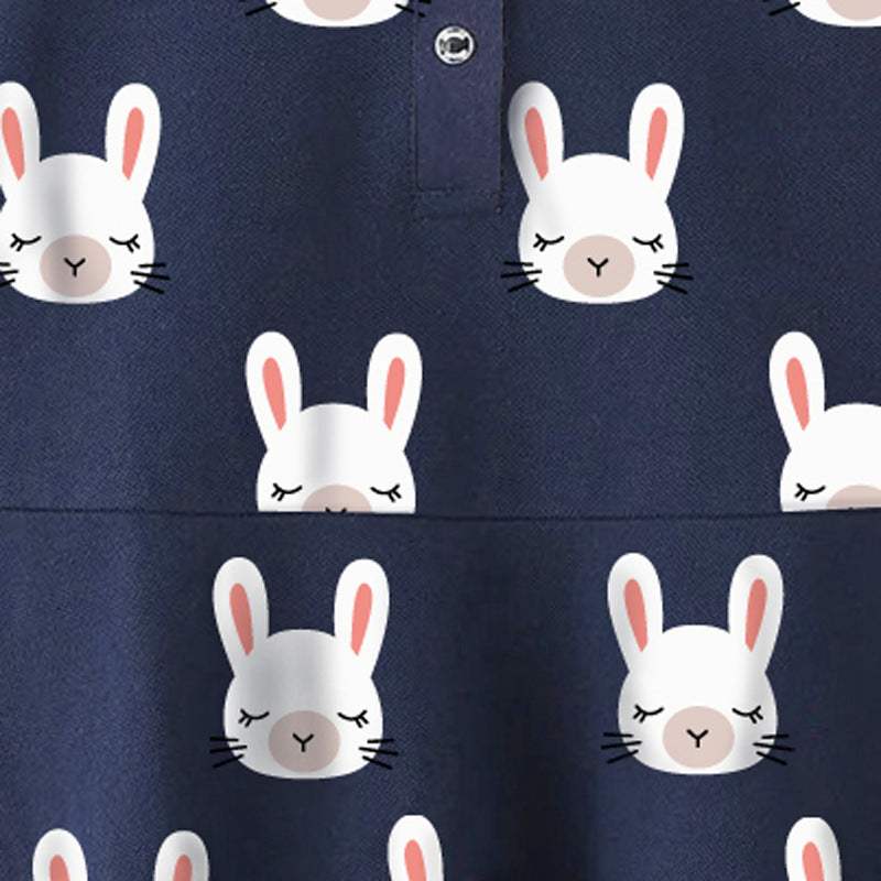 Girls Bunny Long-sleeved Printing Collar Dress