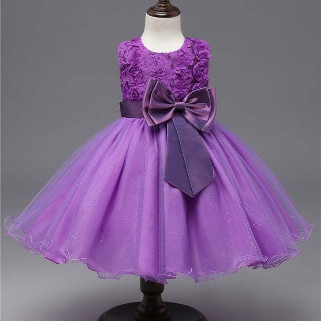 Toddler Baby Girls Lace Bow with Pearls Dresses