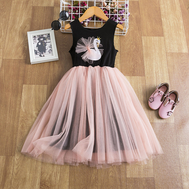 Little Girls Short Sleeved Swan Dress