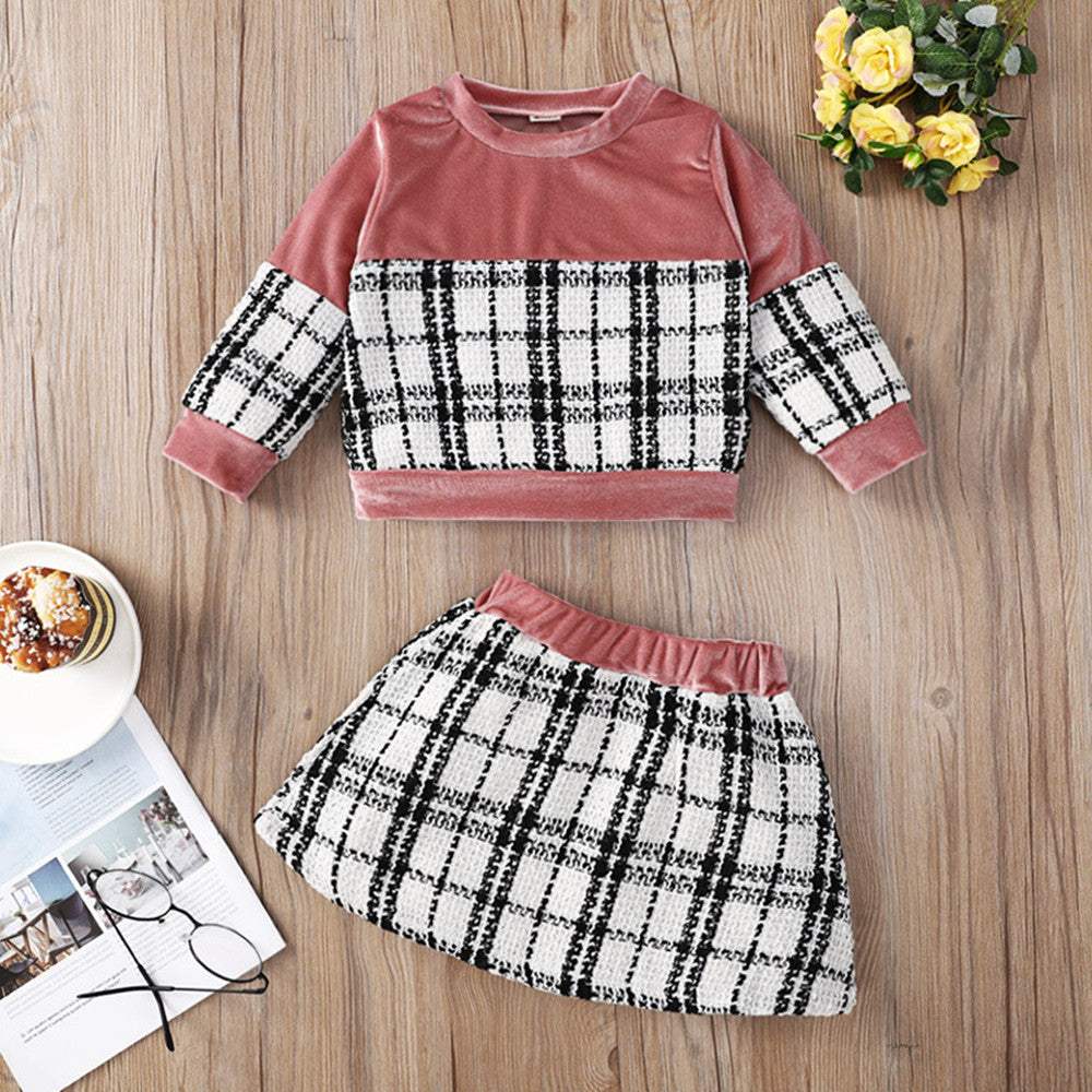 Plaid Print Baby Girl Suit Skirt Set
