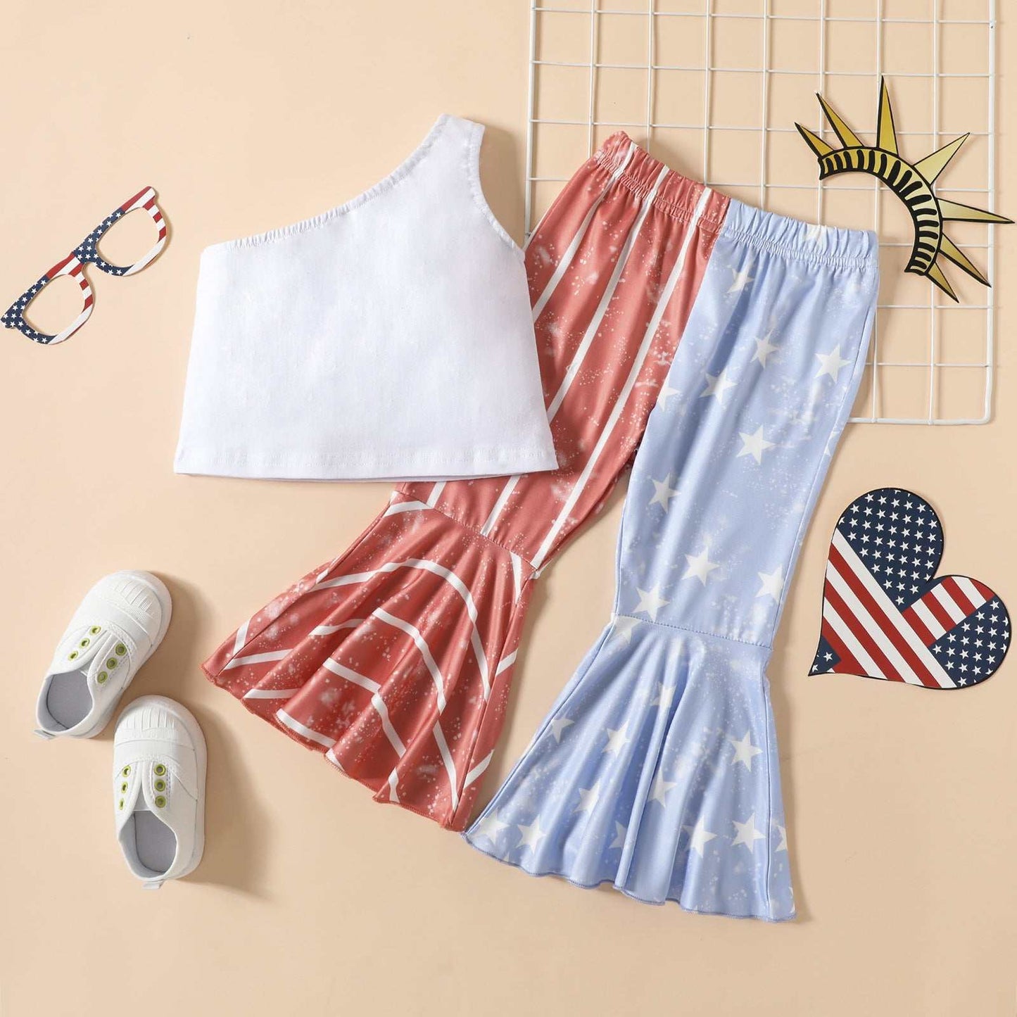 Girls Babe Halter Top Independence Day Flared Pants Set
