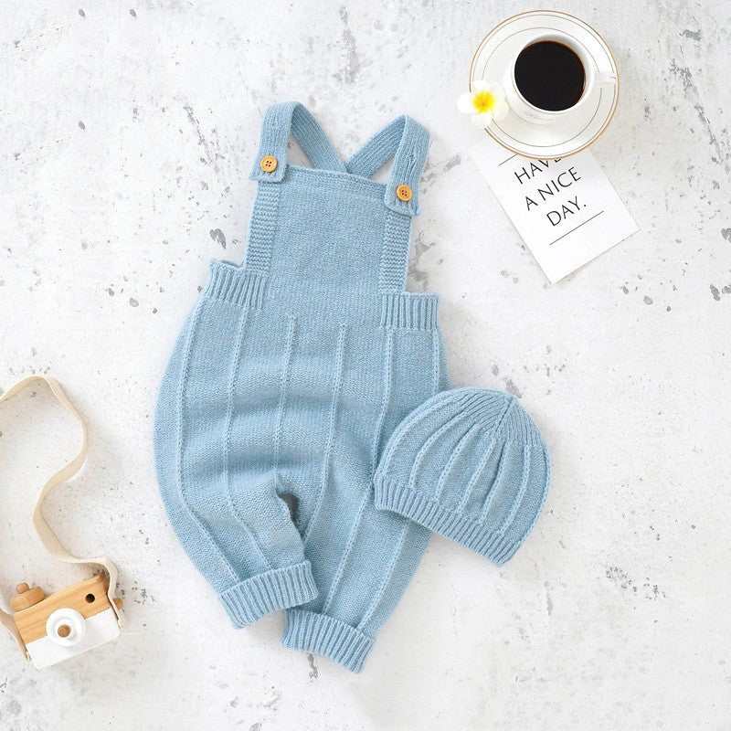 Baby's Sweater Full Moon Bodysuit With Suspender And Hat Suit