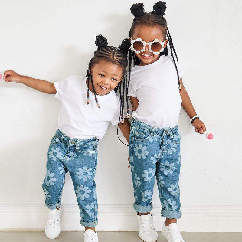 Girls Flower Denim Jeans