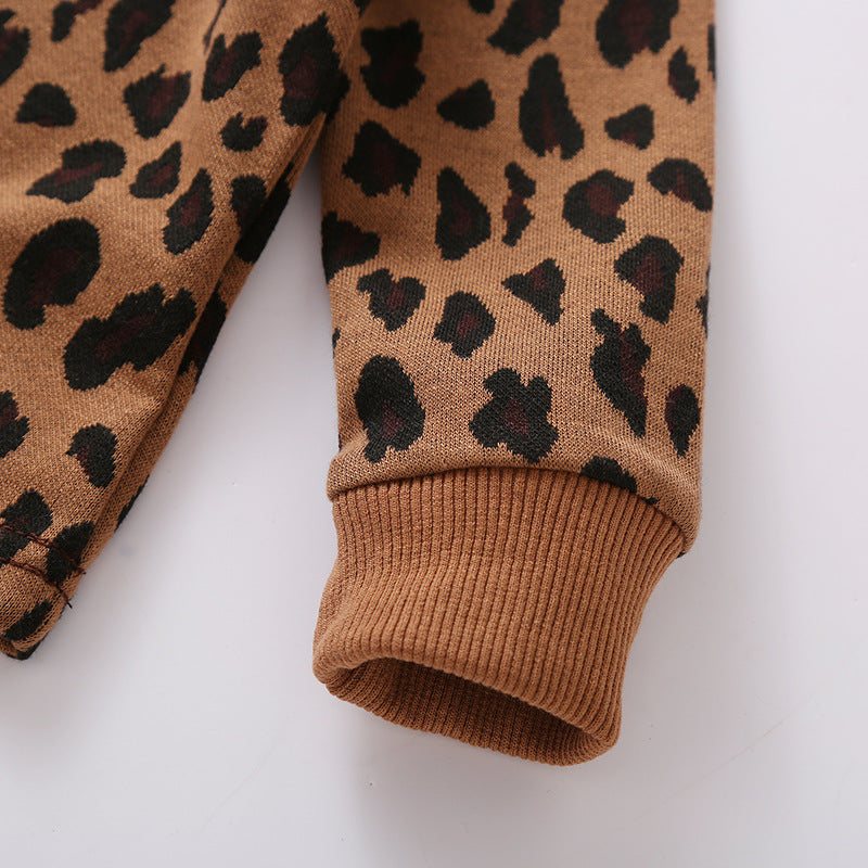 Brown Leopard Print Yarn-dyed Leather Skirt With Zipper Two-piece Set