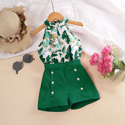 GIrls Floral or heart shaped Summer Printed Halter Top with Shorts