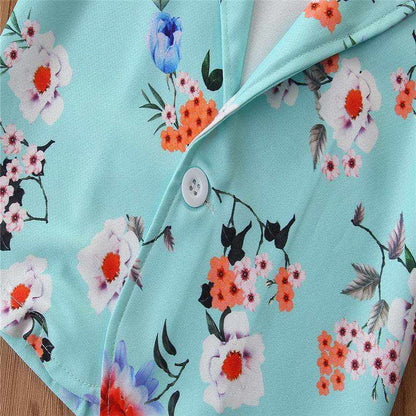 Girls Spring Western Style Flower Jacket And Shorts Suit