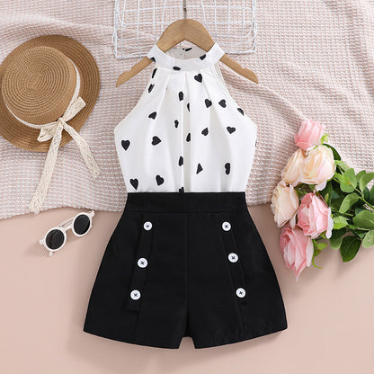GIrls Floral or heart shaped Summer Printed Halter Top with Shorts